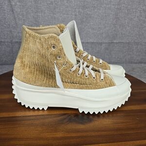 Converse Run Star Hike Hi Sneakers Womens 9.5 Sand Corduroy Platform Shoes